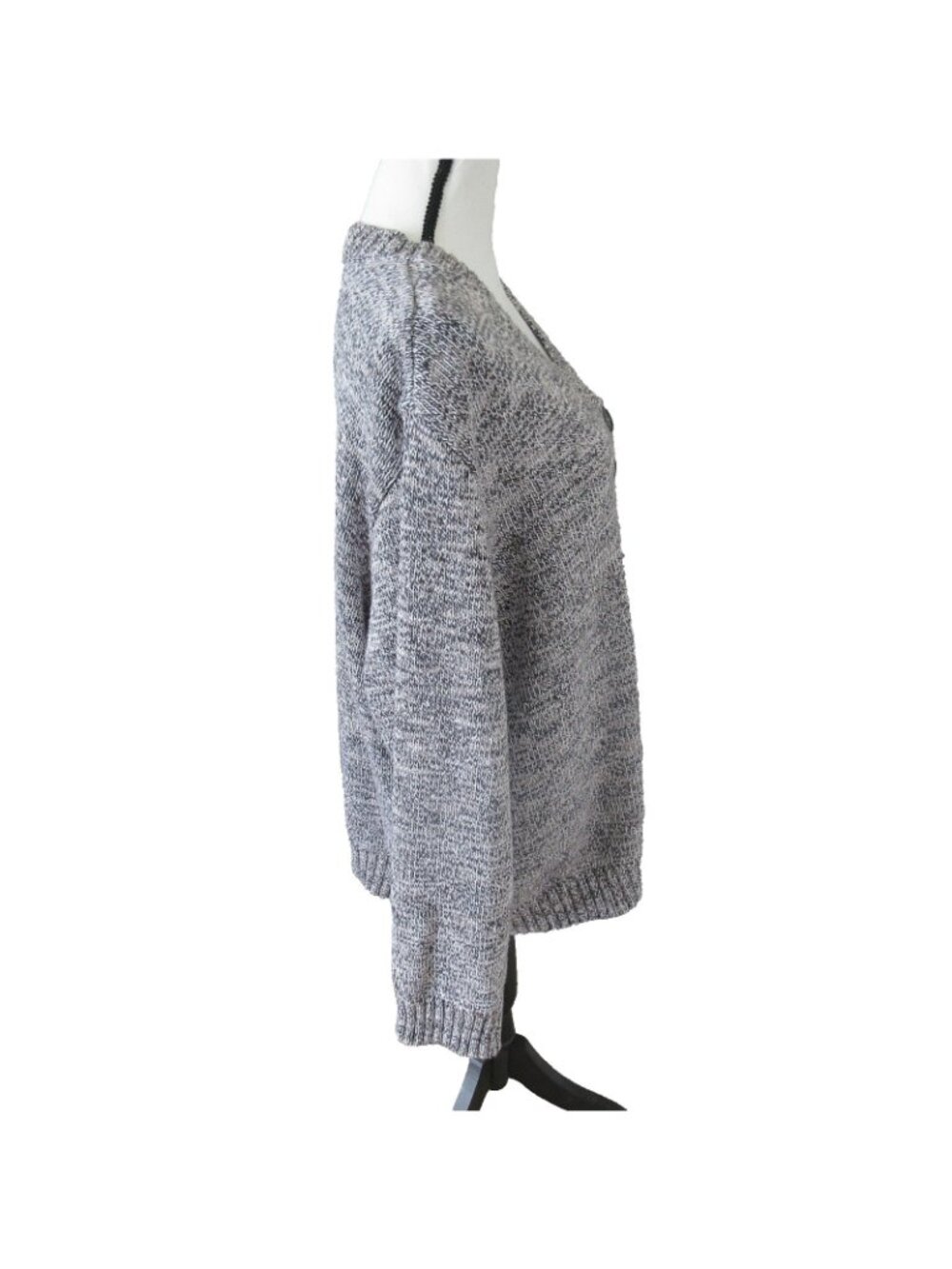 Karen Scott Womens 3X Marled Grey Henley Pullover Sweater V-Neck Cotton Blend - Picture 3 of 7
